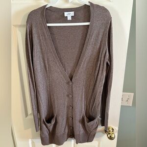 LOFT Women's Brown Button-Front V-Neck Cardigan